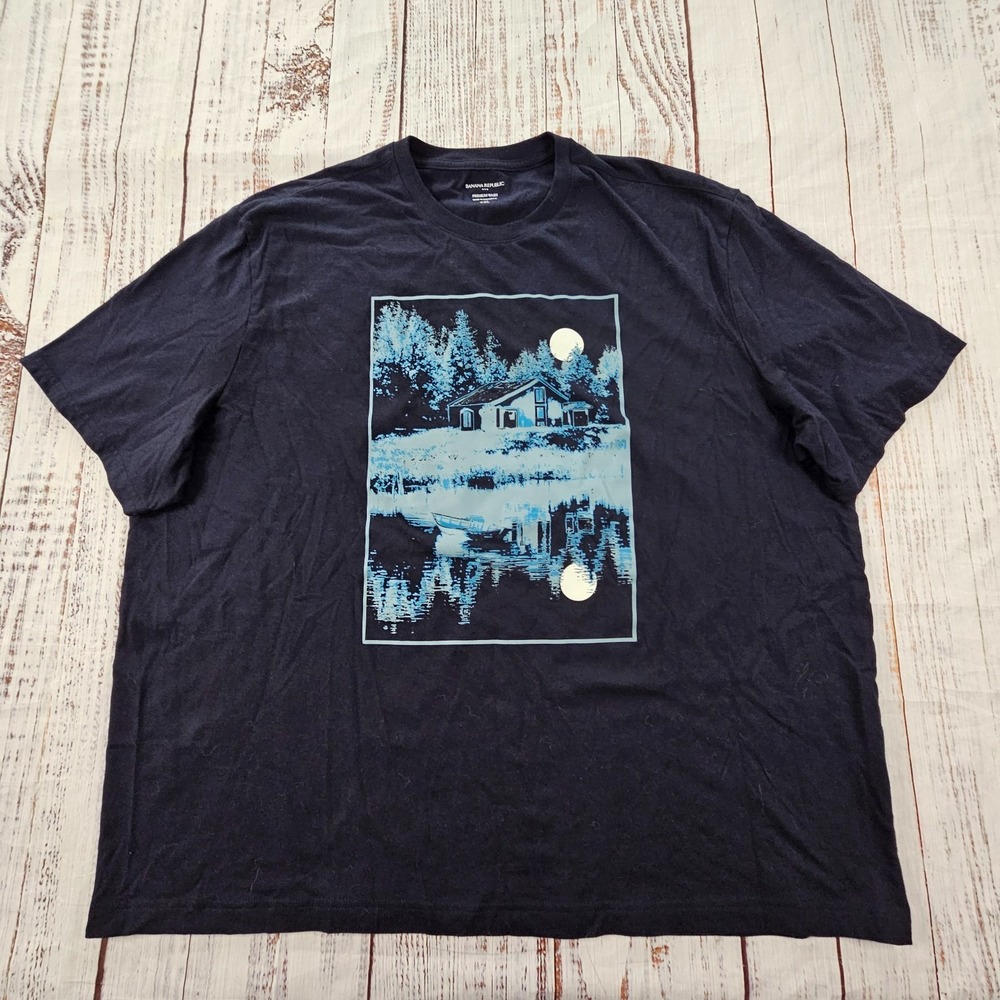 Banana Republic Premium Wash Blue Short Sleeve Cotton Blend T-Shirt Men's 2XL